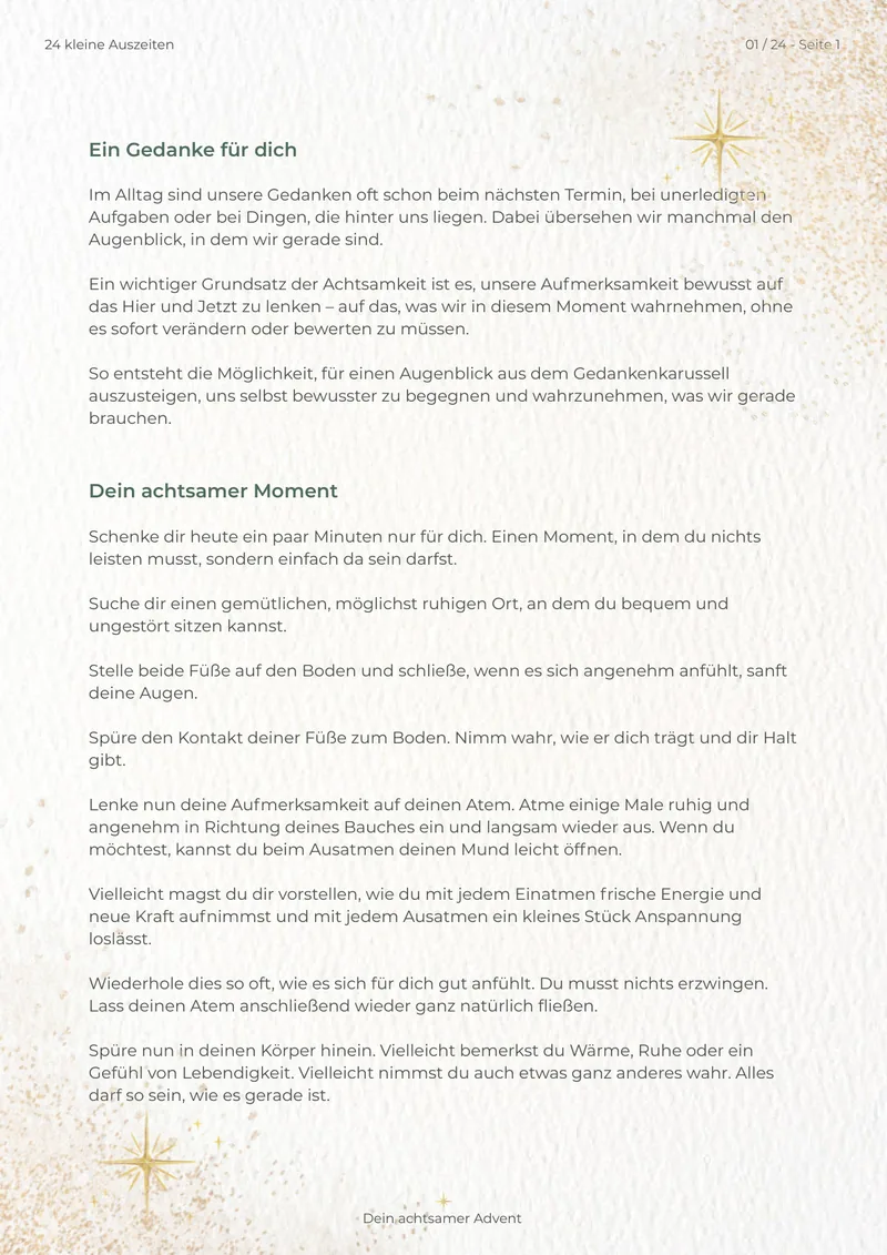 Auszug aus Tag 1: Ein Gedanke für dich und Dein achtsamer Moment